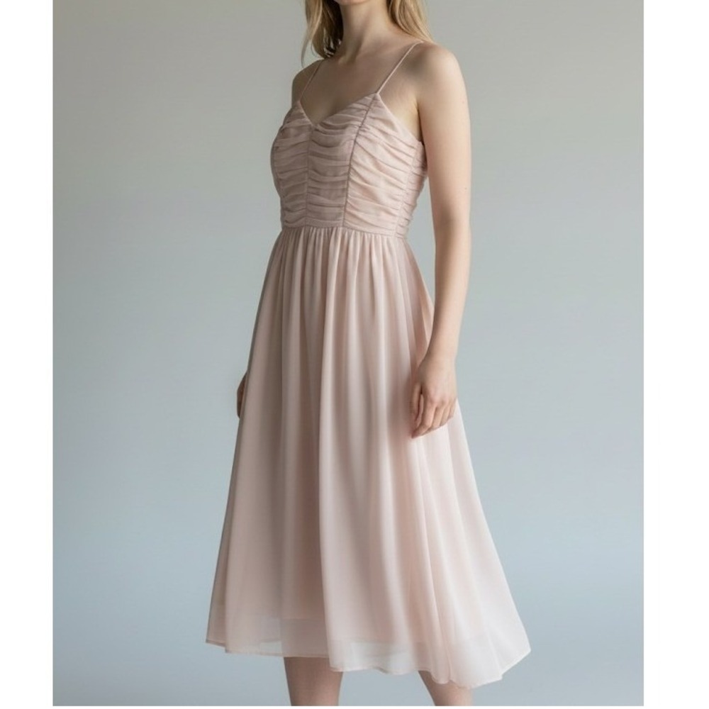 ASOS Chiffon Sweatheart Midi Dress Blush Pink US 6 NEW